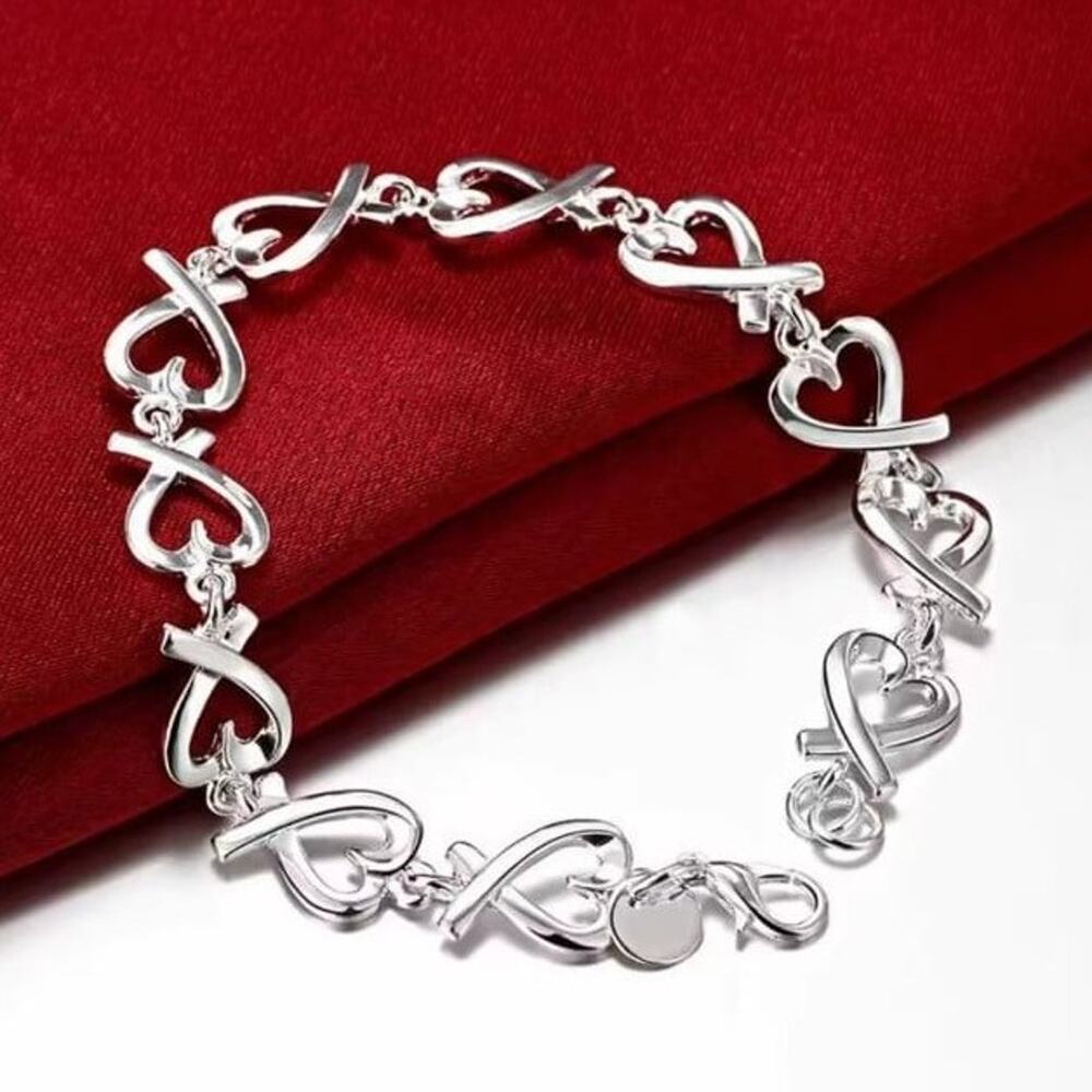 925 Sterling Silver Bracelet XO Hearts BOHO Fashion Anniversary Birthday Gift